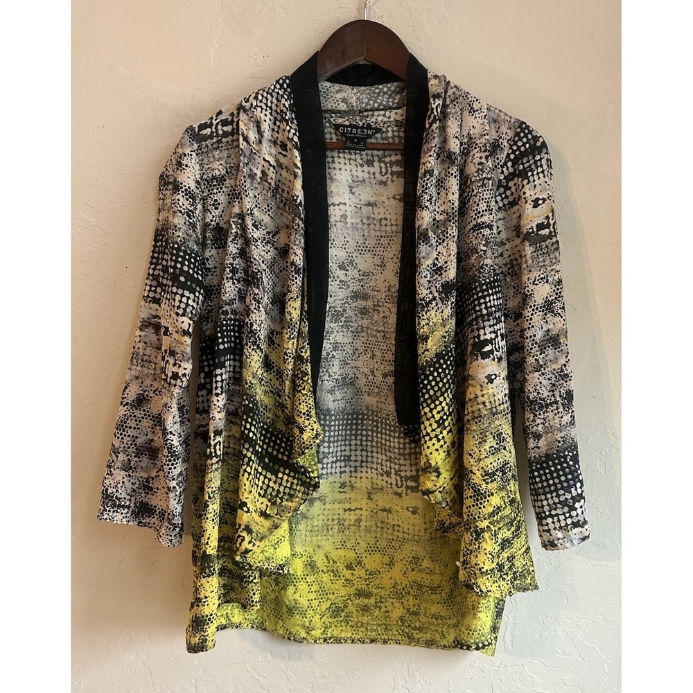 Citron Santa‎ Monica Silk Open Front Cardigan S Mosaic Print Ombré Luxury Art